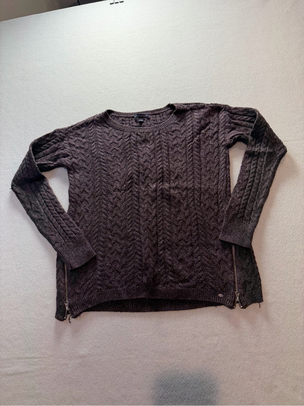 American Eagle Women M Y2K Cable Knit Sweater Brown Side Zip Pullover AEO